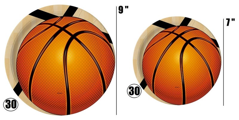 Oojami Serves 30 Guests 9" Dinner & 7" Dessert Plates, 9 oz Cups, 3-Ply Napkins - Complete Tableware Set for Kids' and Adults Sports-Themed basketball Birthday Parties & Events - Image 3